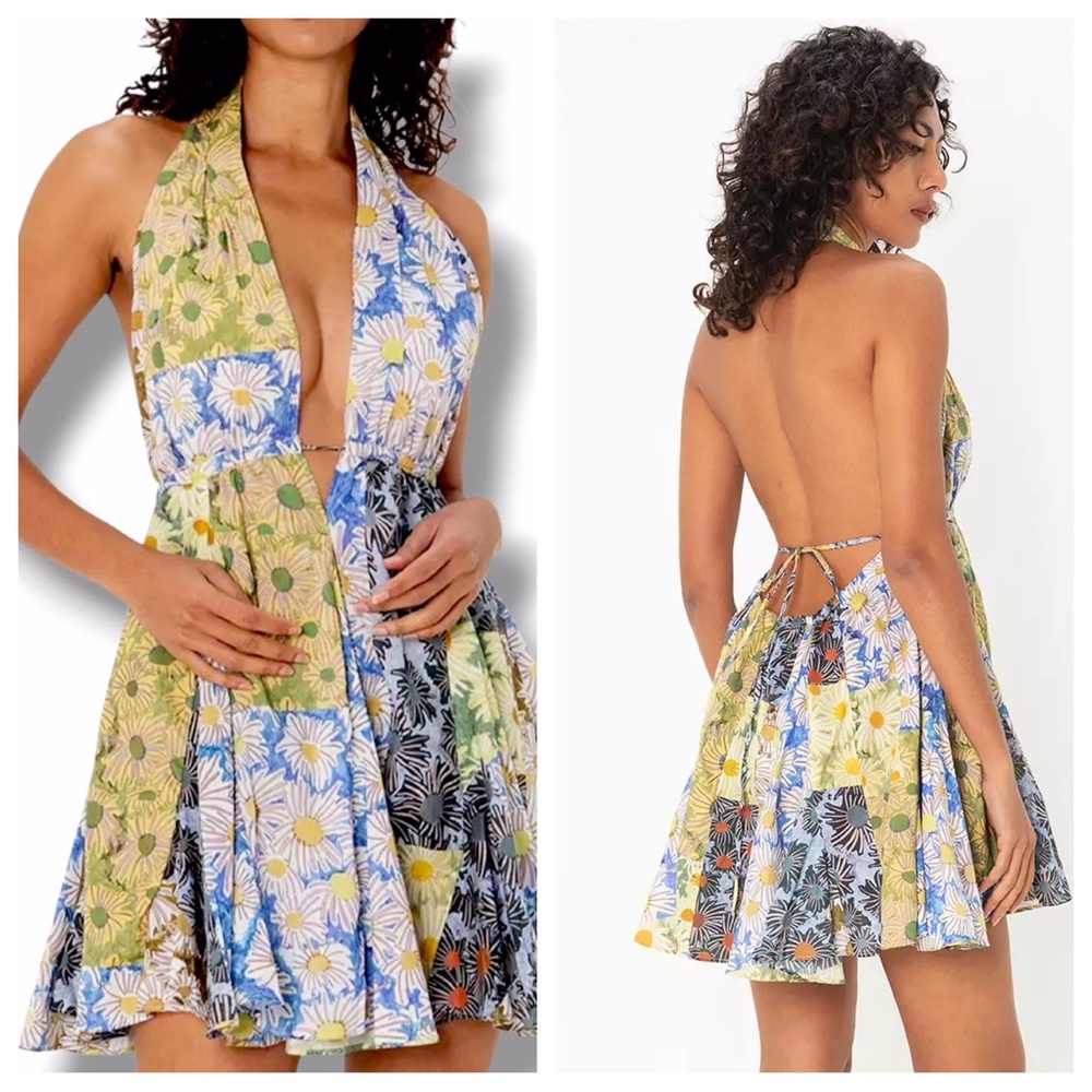Zara mini printed open back Floral Halter Neck Dress